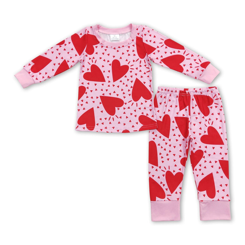 Pink heart long sleeves baby girls valentine's day pajamas - BIG FRENCHIES