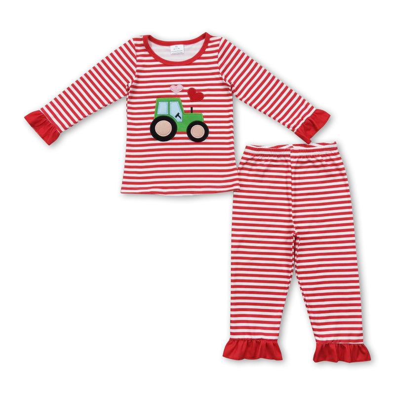 Red stripe heart truck baby girls valentine's pajamas - BIG FRENCHIES