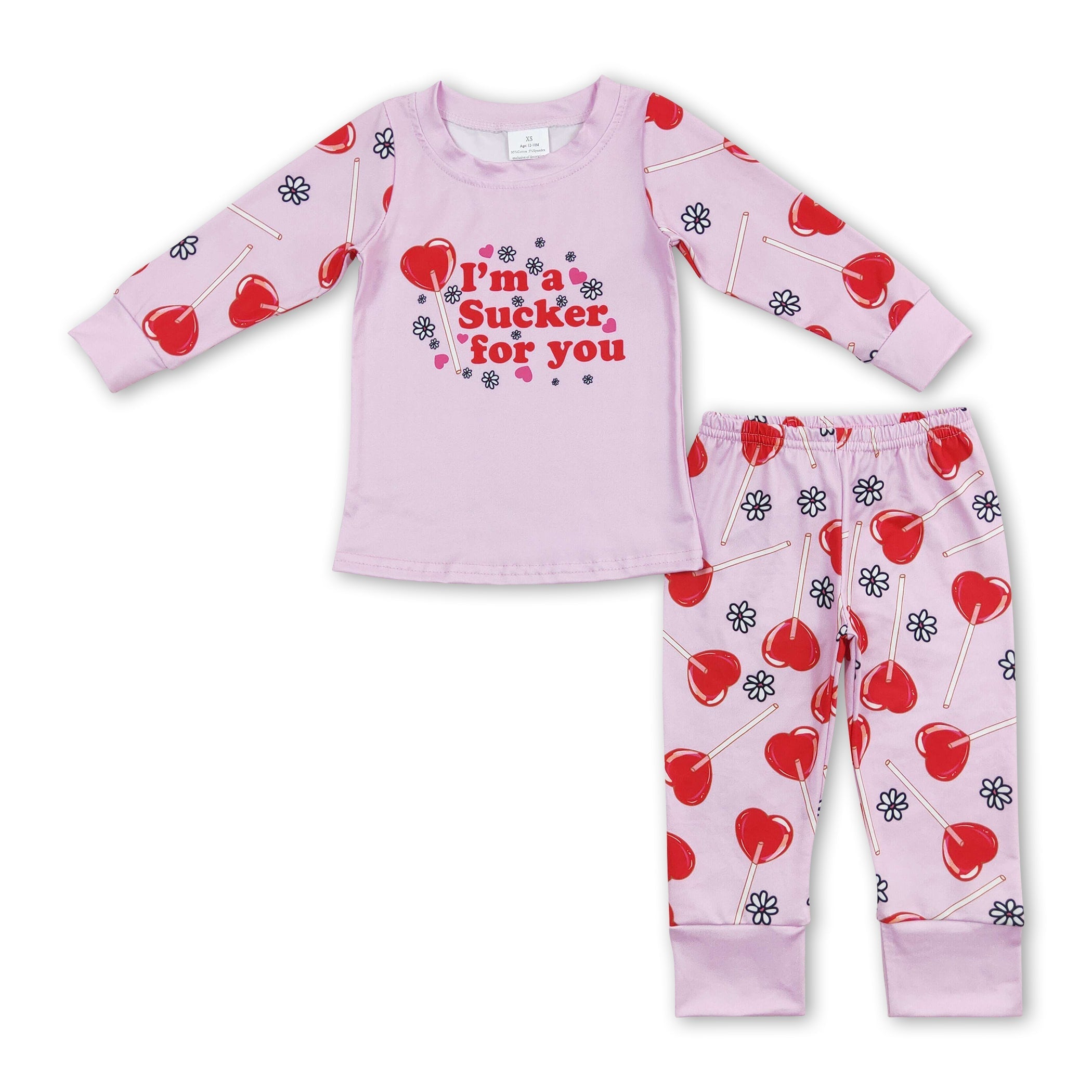 Heart lollipop pink kids girls valentine's pajamas - BIG FRENCHIES