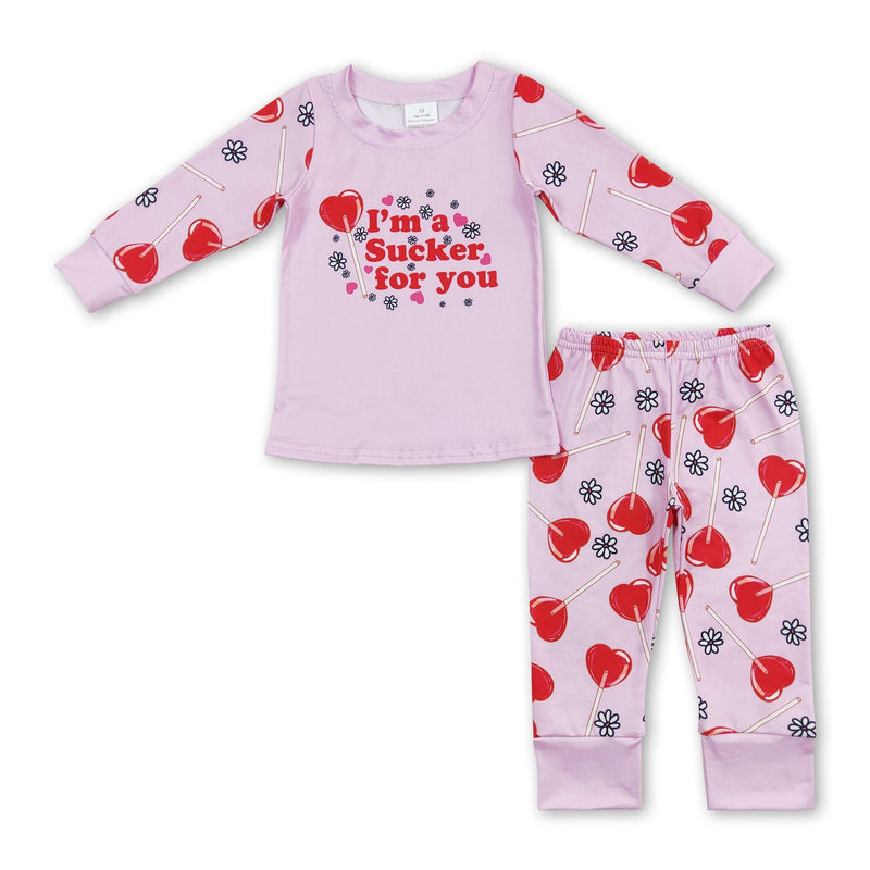 Heart lollipop pink kids girls valentine's pajamas - BIG FRENCHIES