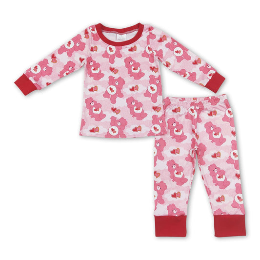 Pink heart bear long sleeves girls valentine's pajamas - BIG FRENCHIES