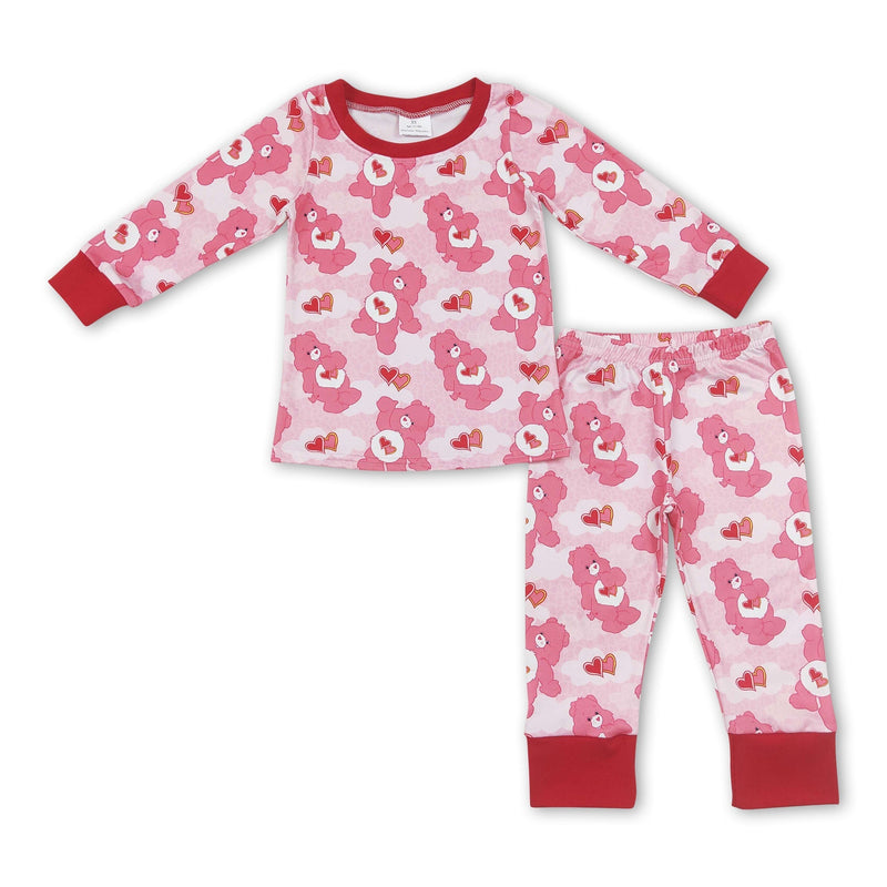 Pink heart bear long sleeves girls valentine's pajamas - BIG FRENCHIES