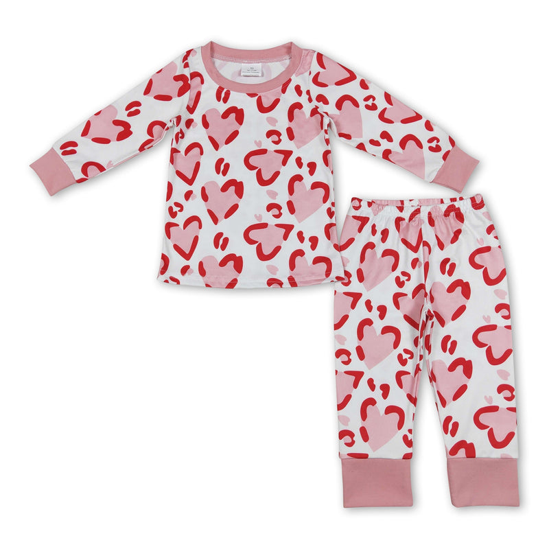 Pink heart long sleeves kids girls valentines pajamas - BIG FRENCHIES