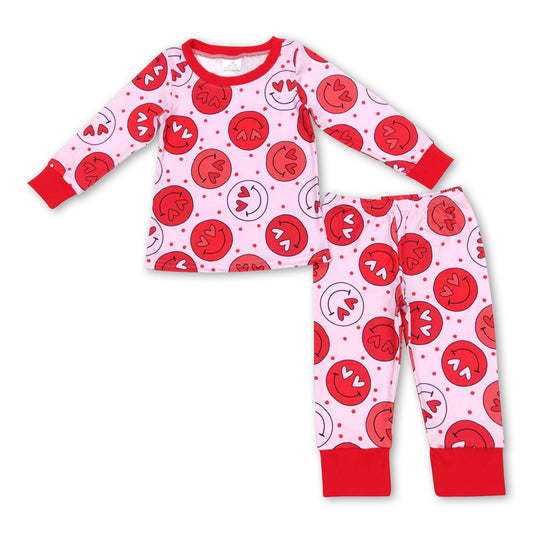 Heart smile long sleeves kids girls valentine's pajamas - BIG FRENCHIES