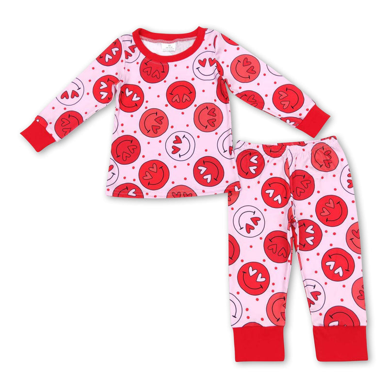 Heart smile long sleeves kids girls valentine's pajamas - BIG FRENCHIES