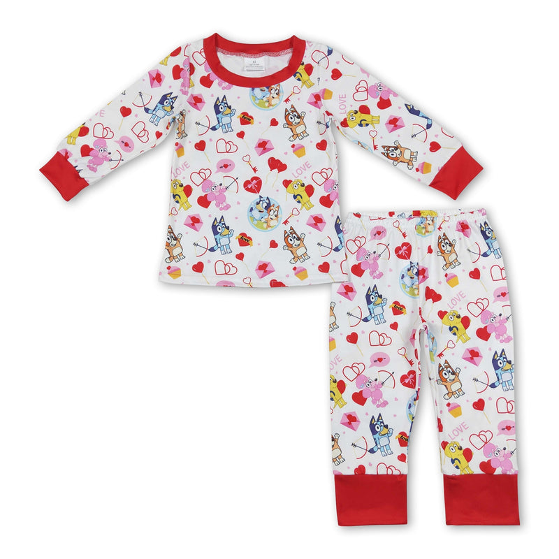Red heart dog arrow kids girls valentine's pajamas - BIG FRENCHIES