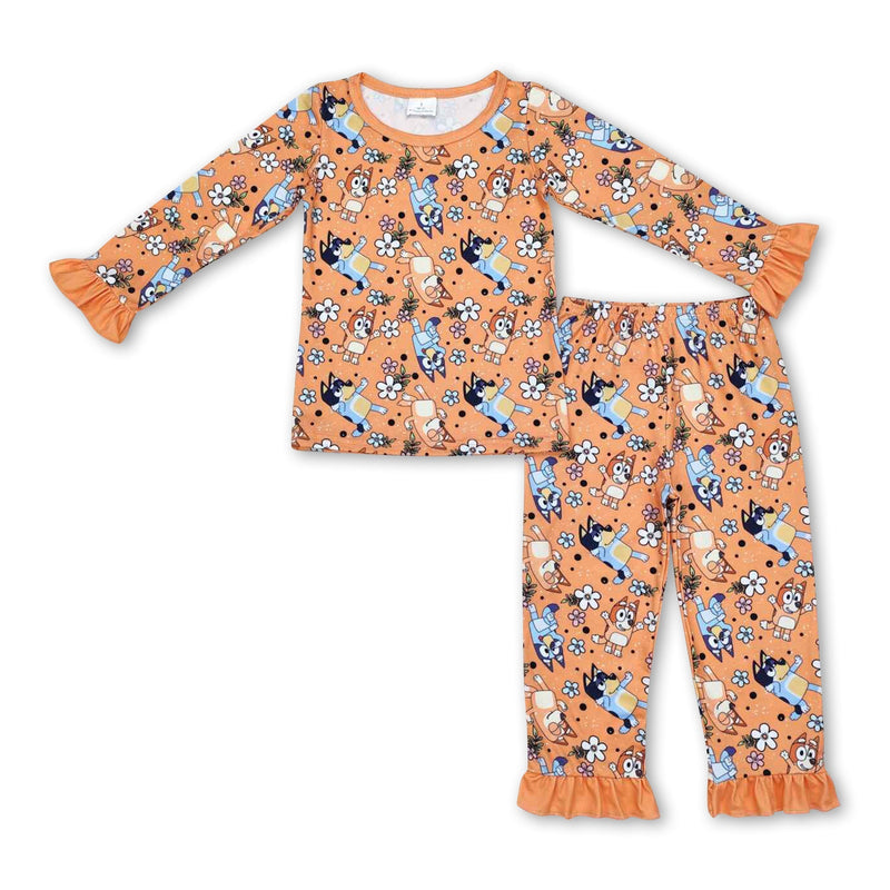 Long sleeves floral dog top pants girls pajamas - BIG FRENCHIES