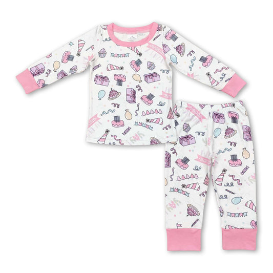Pink long sleeves Happy birthday cake gift girls pajamas - BIG FRENCHIES