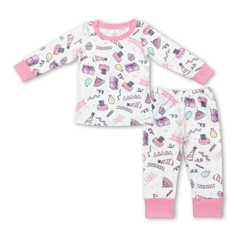 Pink long sleeves Happy birthday cake gift girls pajamas - BIG FRENCHIES