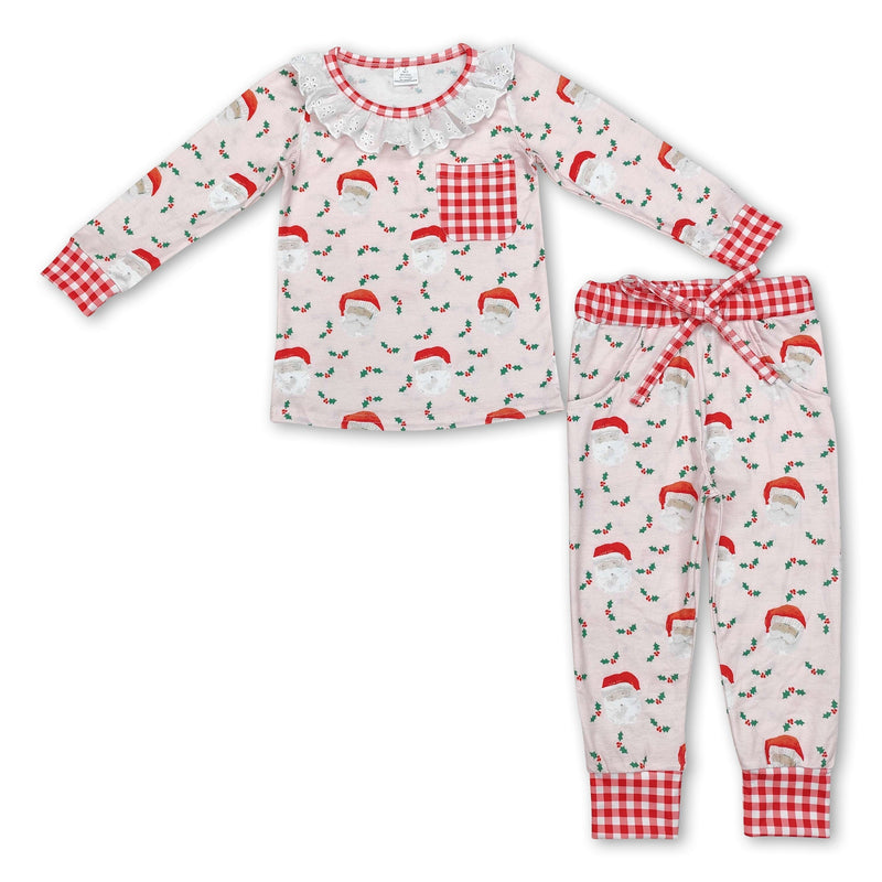 Long sleeves pink santa kids girls Christmas pajamas - BIG FRENCHIES