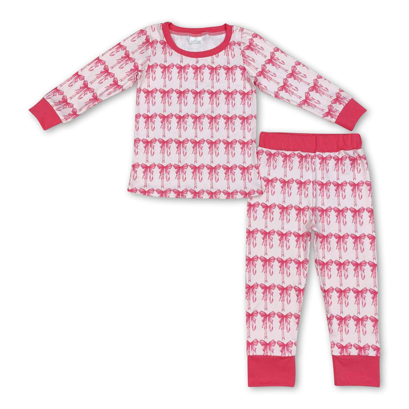 Long sleeves pink bow kids girls pajamas - BIG FRENCHIES