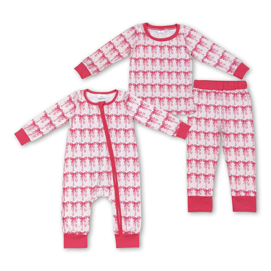 Long sleeves pink bow kids girls pajamas - BIG FRENCHIES