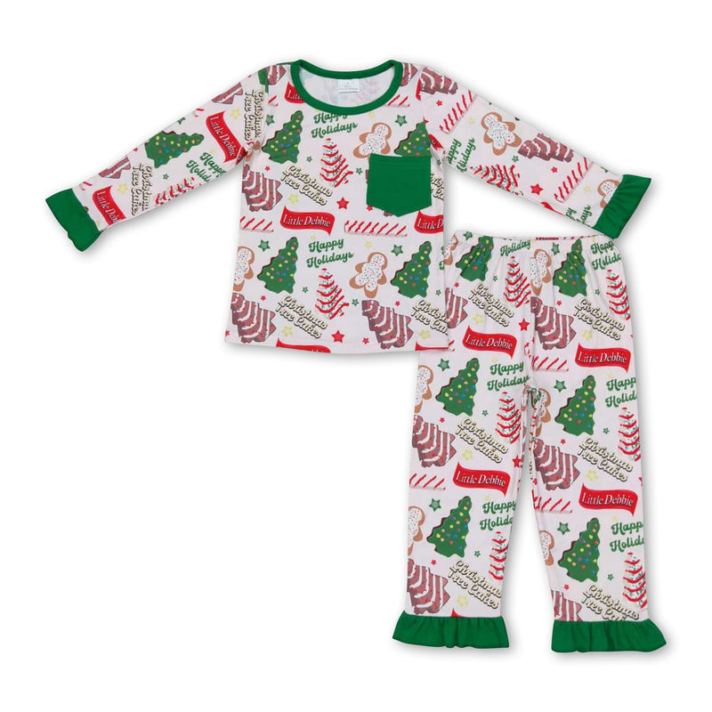 Long sleeves Christmas tree cake kids girls pajamas - BIG FRENCHIES
