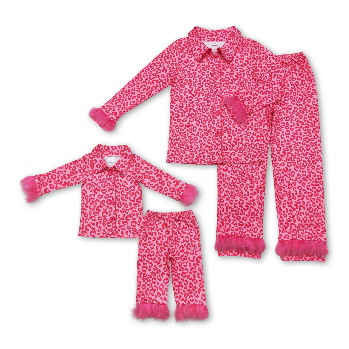 Hot pink leopard fur ruffle kids girls button down pajamas - BIG FRENCHIES