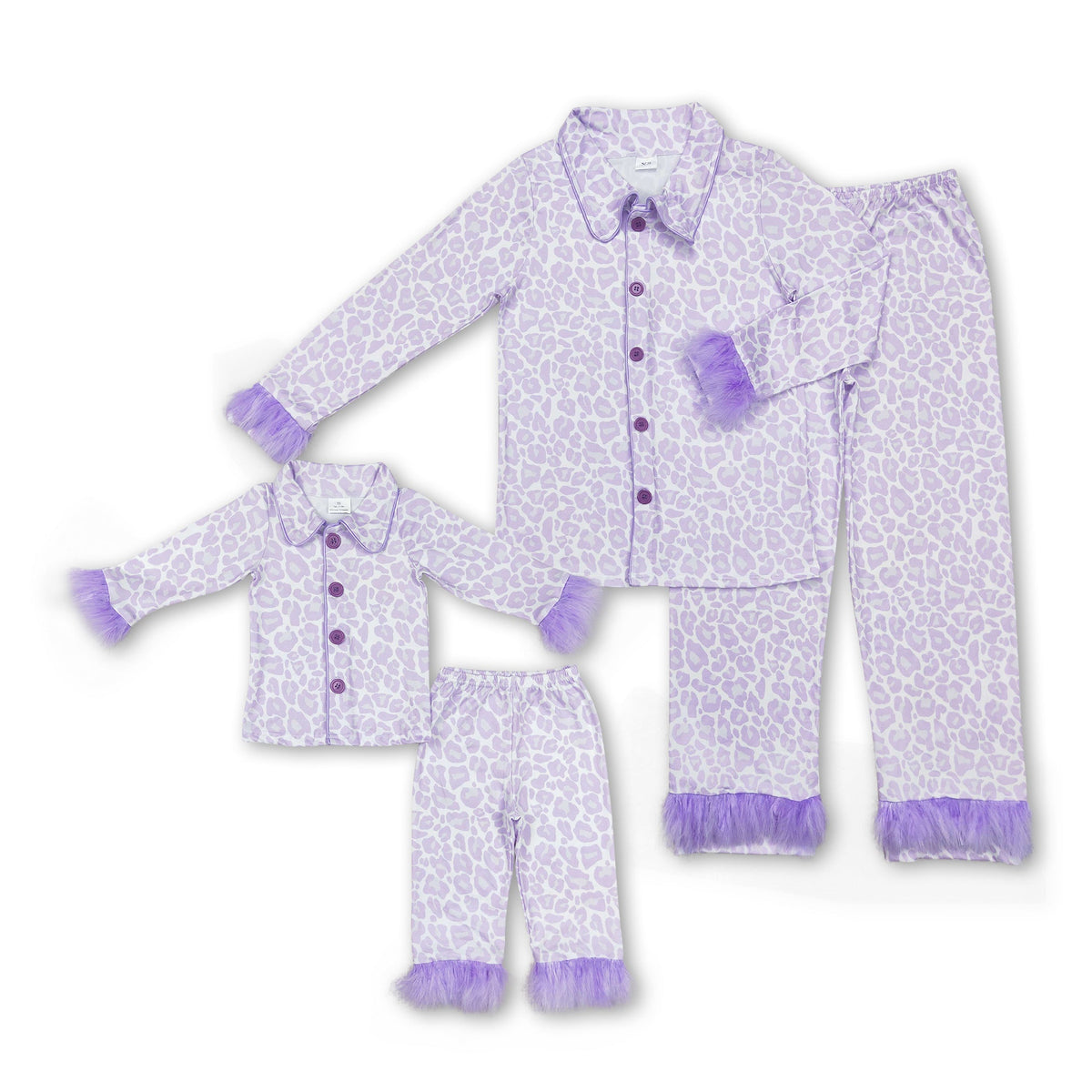 Lavender leopard fur ruffle kids girls button down pajamas - BIG FRENCHIES