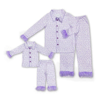 Lavender leopard fur ruffle kids girls button down pajamas - BIG FRENCHIES