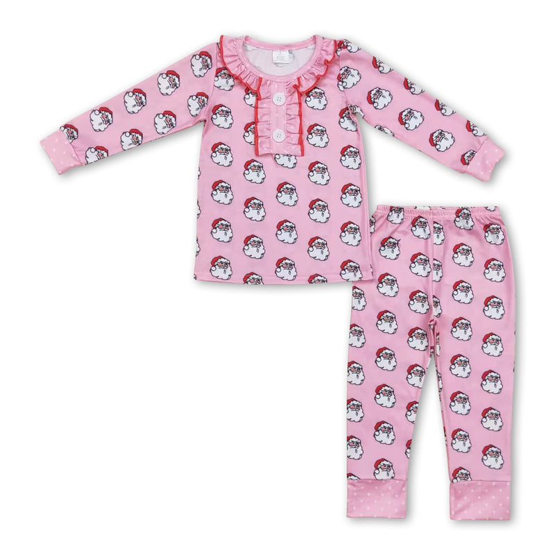 Pink santa pocket kids girls Christmas pajamas - BIG FRENCHIES