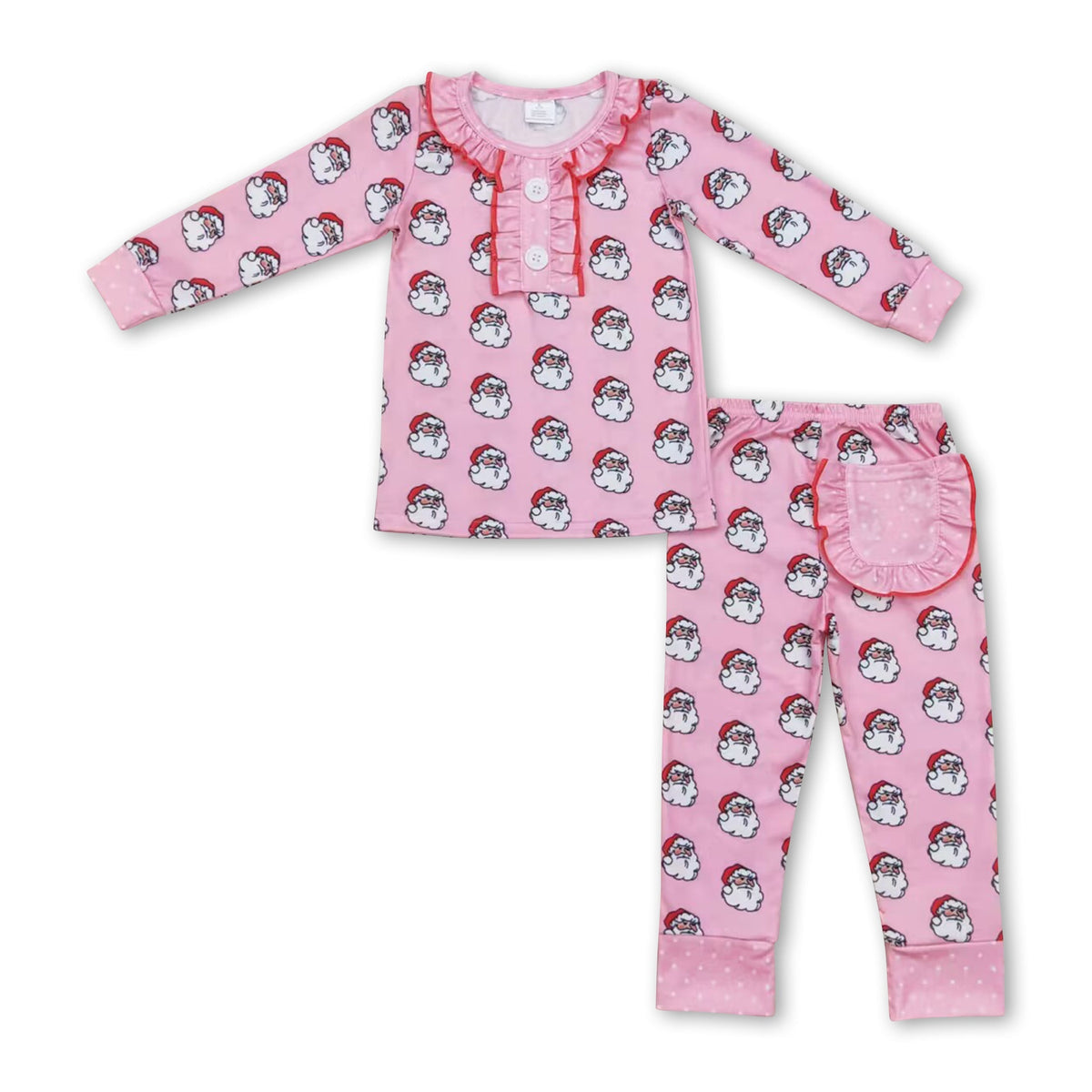 Pink santa pocket kids girls Christmas pajamas - BIG FRENCHIES