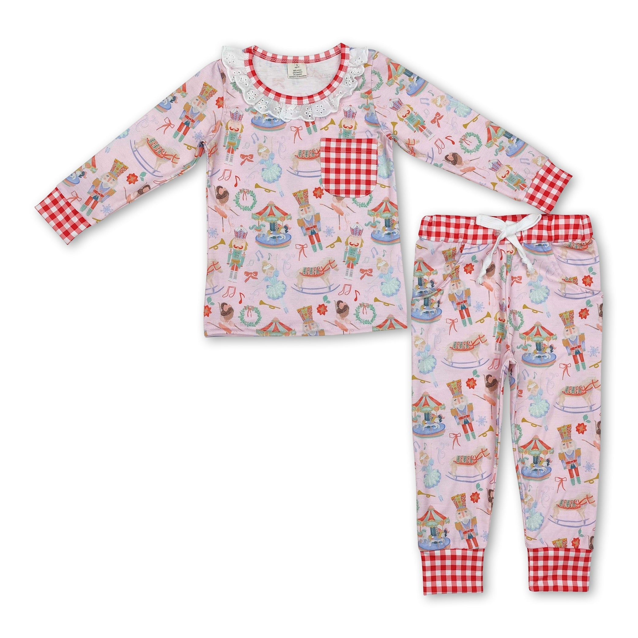 Long sleeves plaid pocket ballet girls Christmas pajamas - BIG FRENCHIES