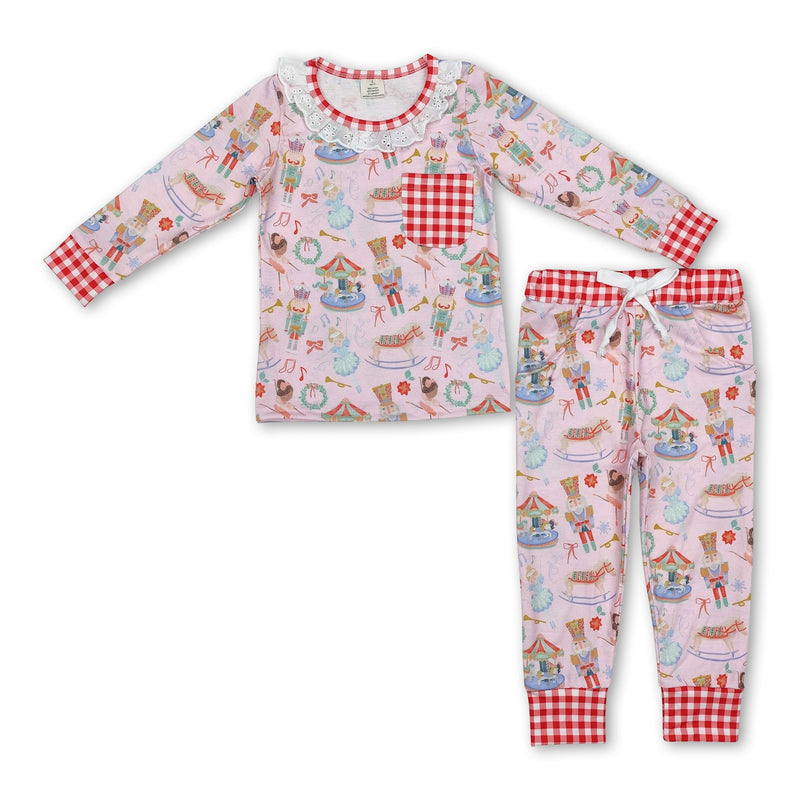 Long sleeves plaid pocket ballet girls Christmas pajamas - BIG FRENCHIES
