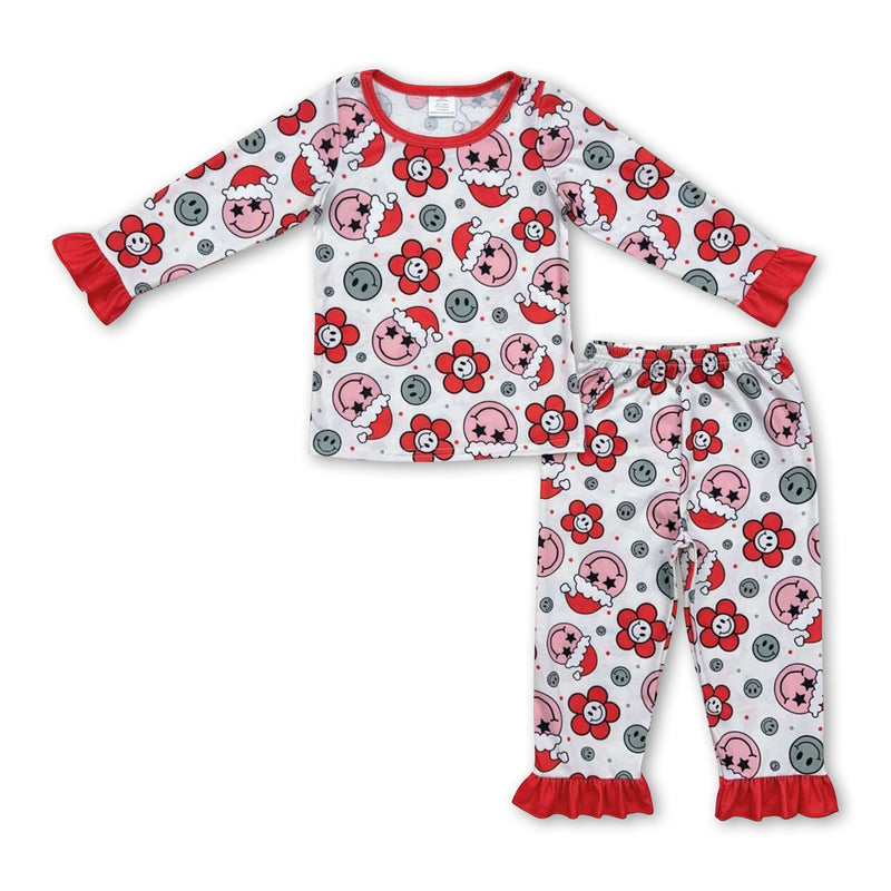 Long sleeves smile floral girls Christmas pajamas - BIG FRENCHIES