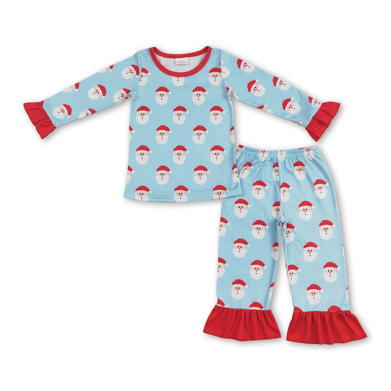 Light blue santa pockets baby girls Christmas pajamas - BIG FRENCHIES