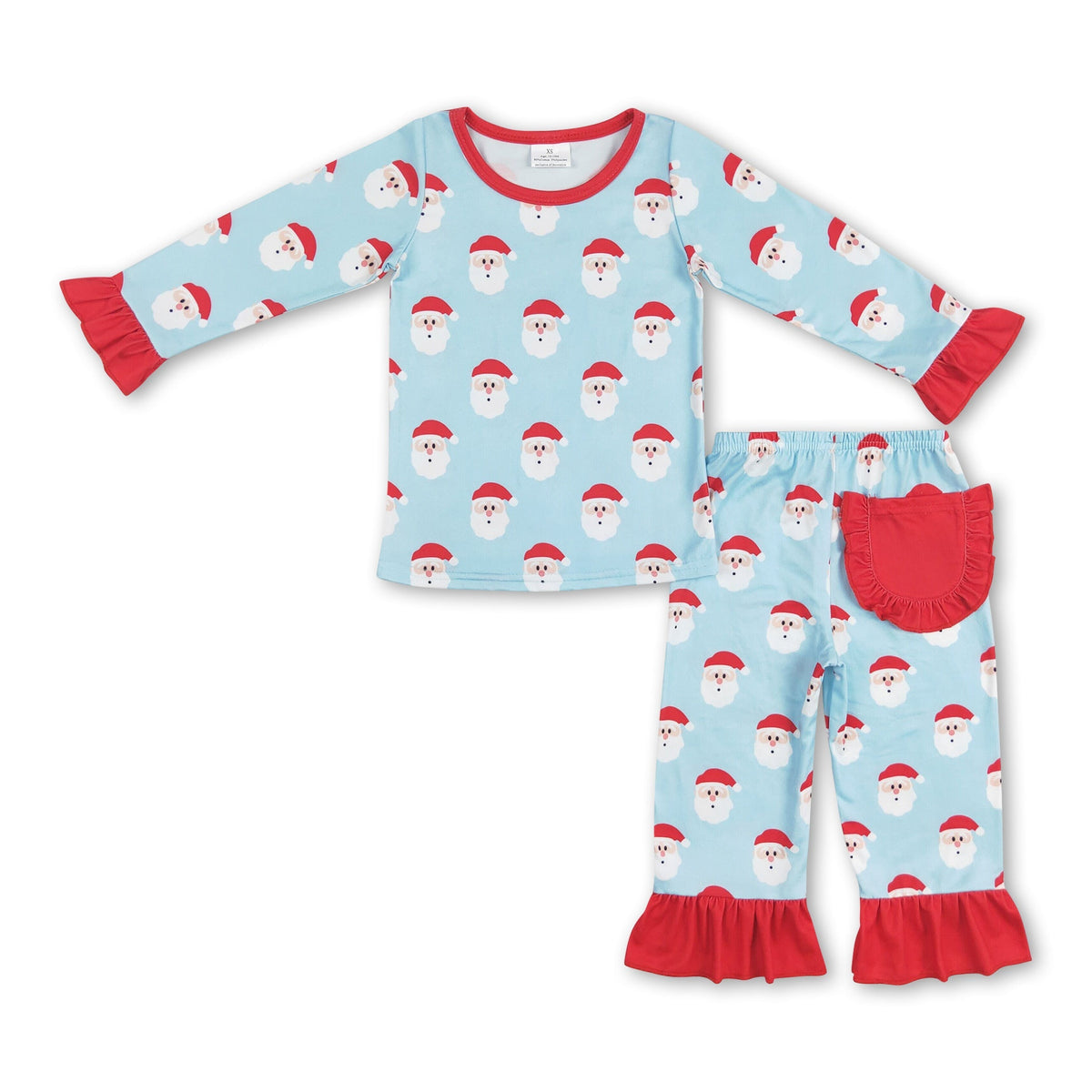 Light blue santa pockets baby girls Christmas pajamas - BIG FRENCHIES