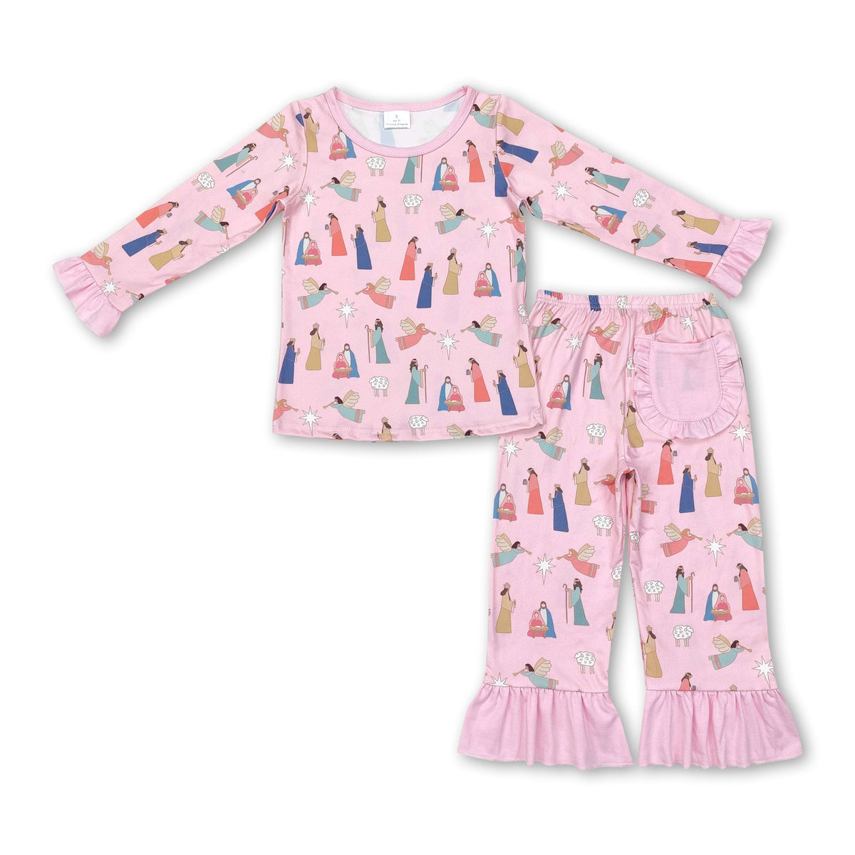 Long sleeves pink nativity baby girls Christmas pajamas - BIG FRENCHIES