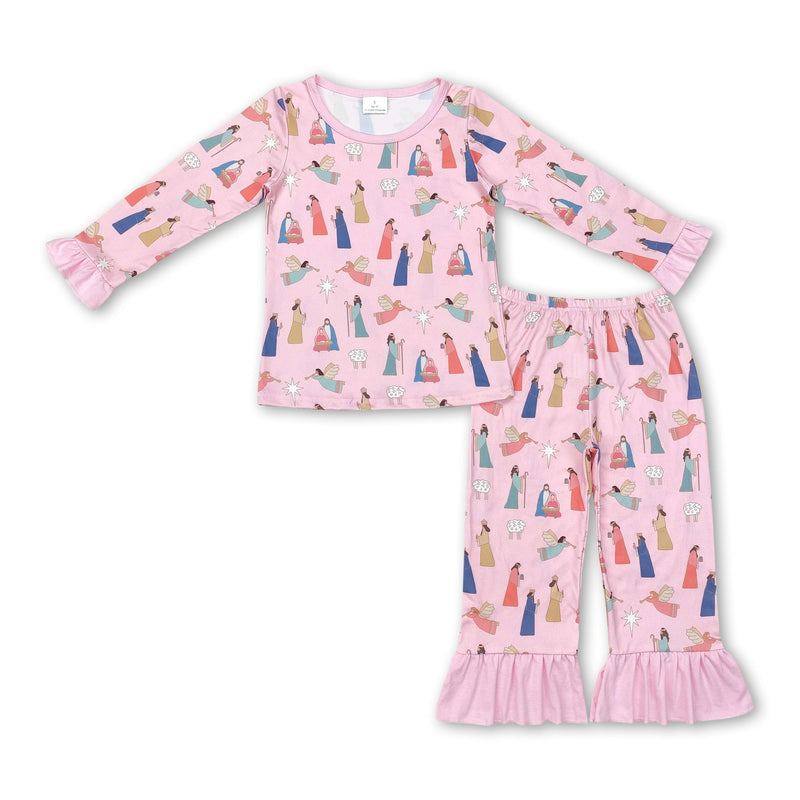 Long sleeves pink nativity baby girls Christmas pajamas - BIG FRENCHIES