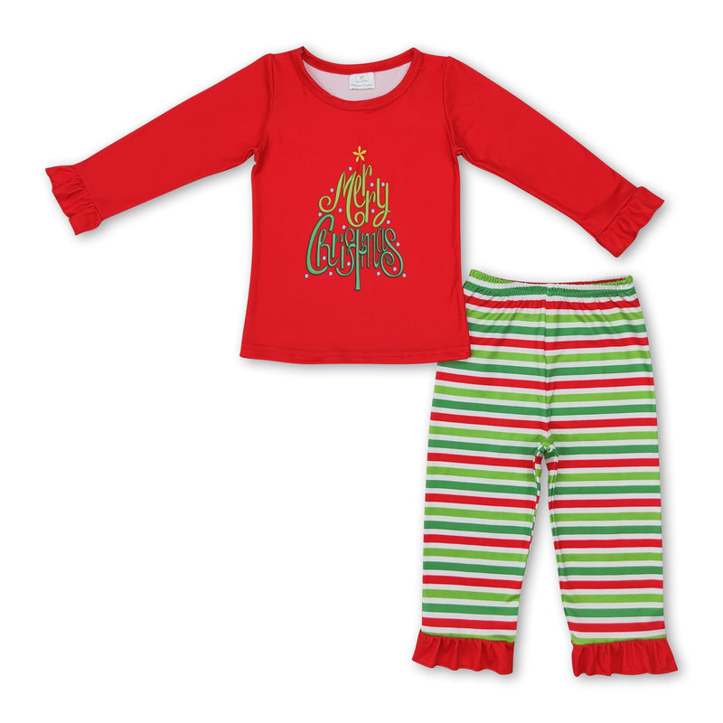 Merry Christmas top stripe pants girls pajamas - BIG FRENCHIES