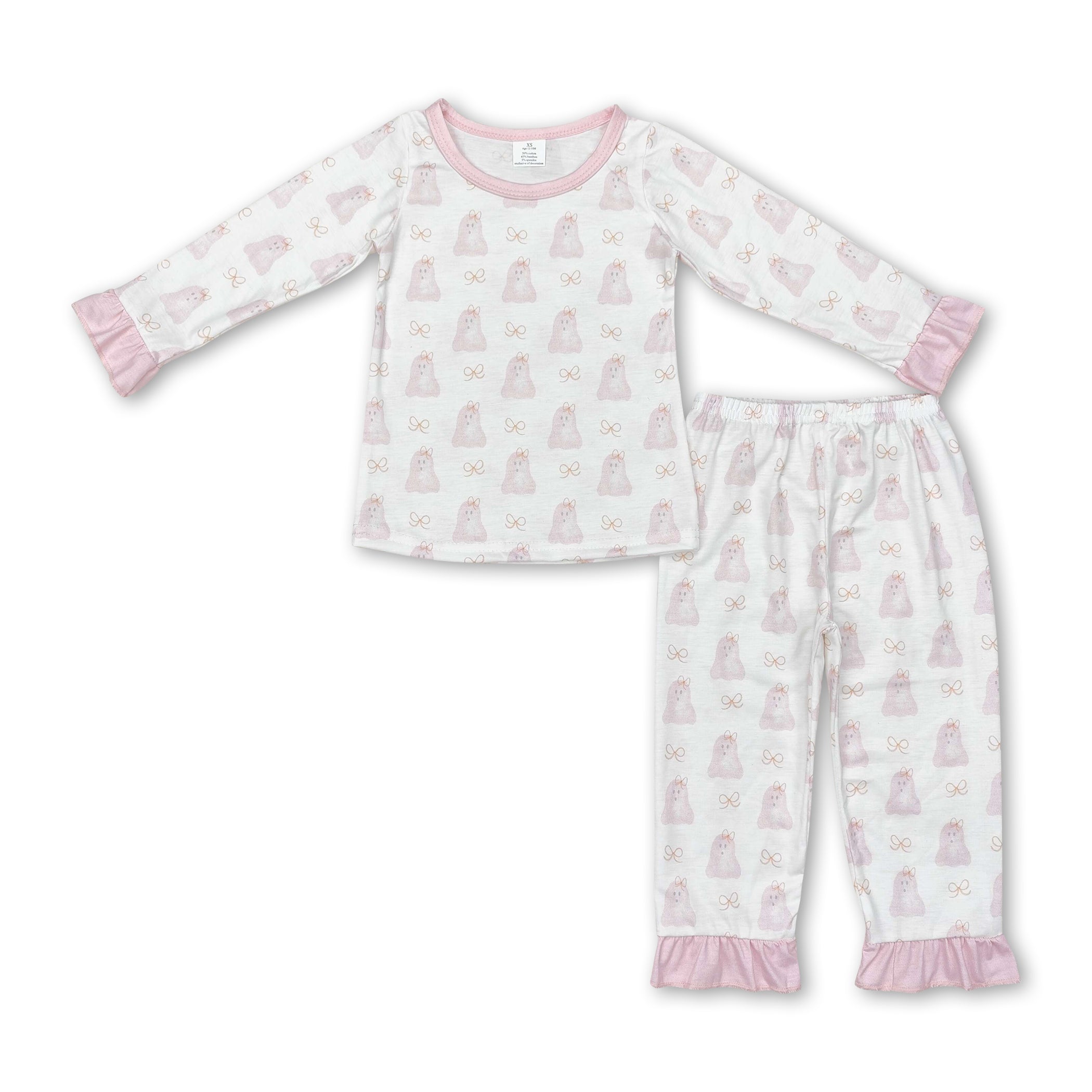 Long sleeves pink dog kids girls pajamas - BIG FRENCHIES
