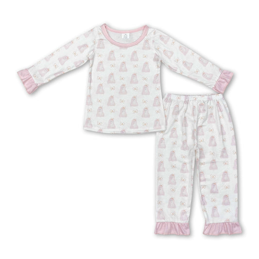 Long sleeves pink dog kids girls pajamas - BIG FRENCHIES