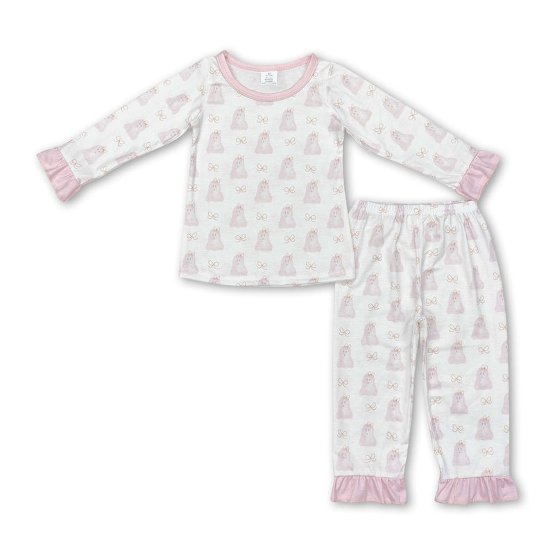 Long sleeves pink dog kids girls pajamas - BIG FRENCHIES