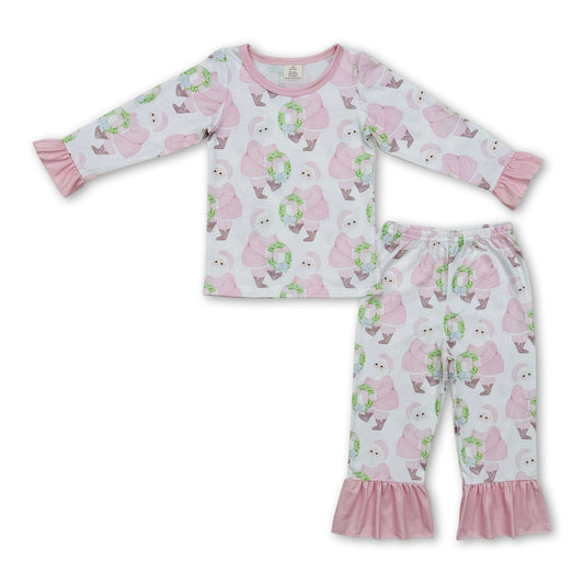 Pink long sleeves santa kids girls Christmas pajamas - BIG FRENCHIES