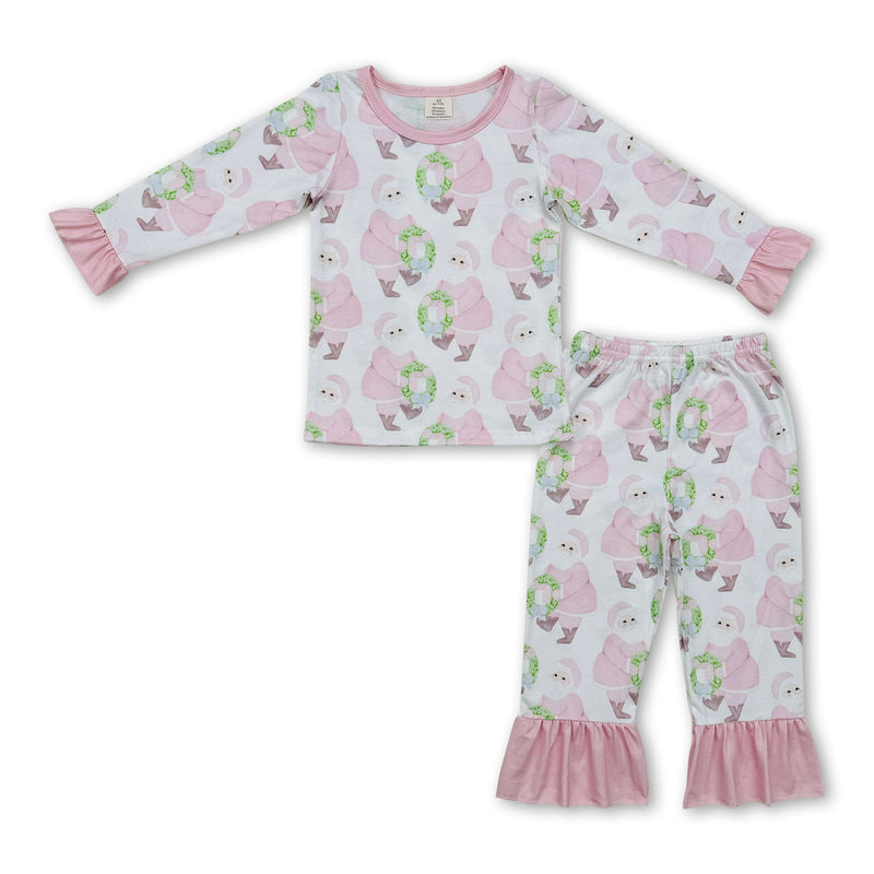 Pink long sleeves santa kids girls Christmas pajamas - BIG FRENCHIES