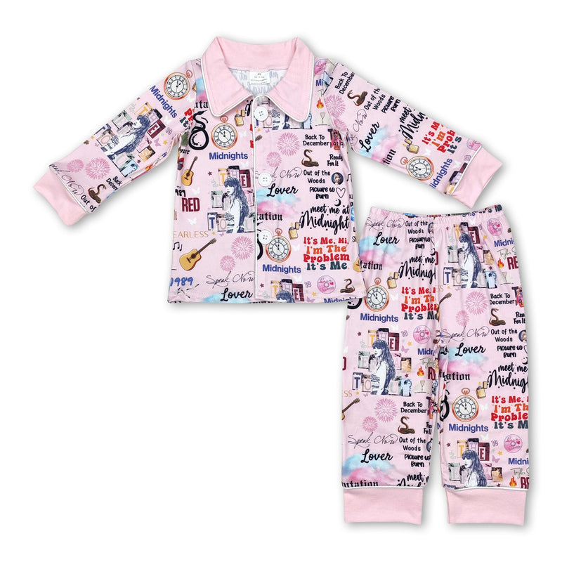 Long sleeves pink guitar butterfly singer girls pajamas - BIG FRENCHIES