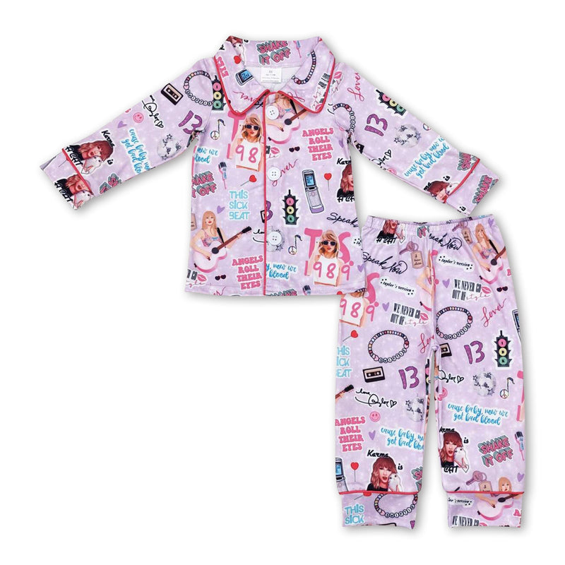 Long sleeves lavender guitar singer girls pajamas - BIG FRENCHIES