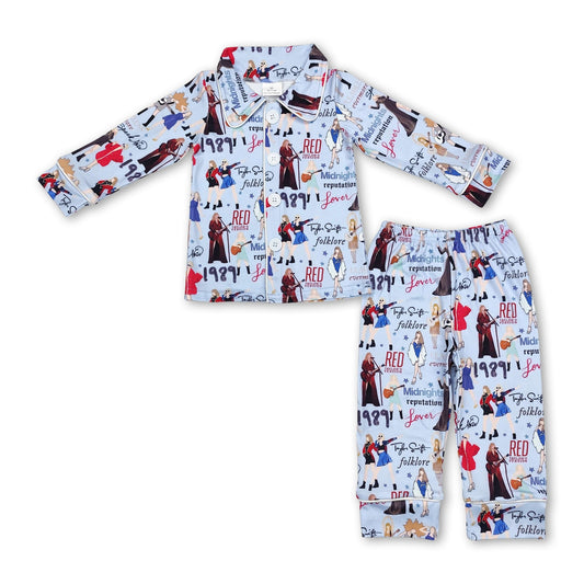 Long sleeves light blue guitar singer girls pajamas - BIG FRENCHIES