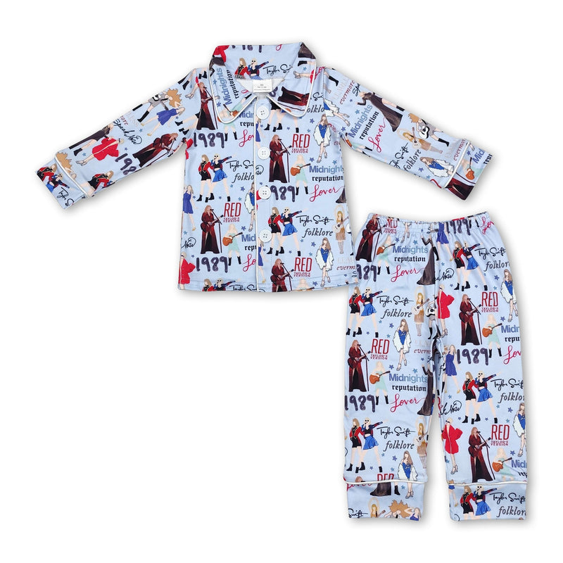 Long sleeves light blue guitar singer girls pajamas - BIG FRENCHIES