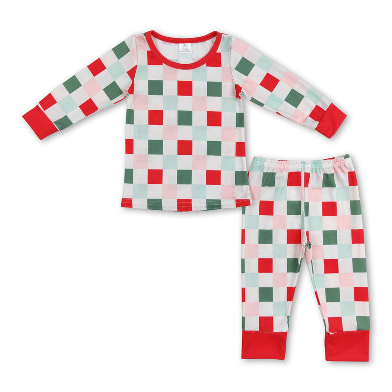 Long sleeves red green plaid baby kids Christmas pajamas - BIG FRENCHIES
