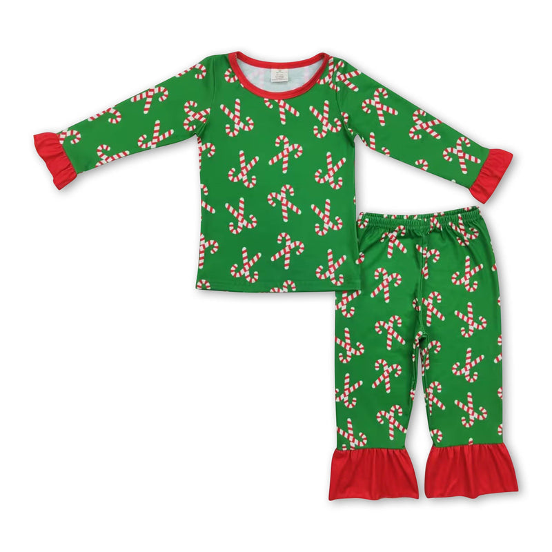 Green candy cane kids girls Christmas pajamas - BIG FRENCHIES