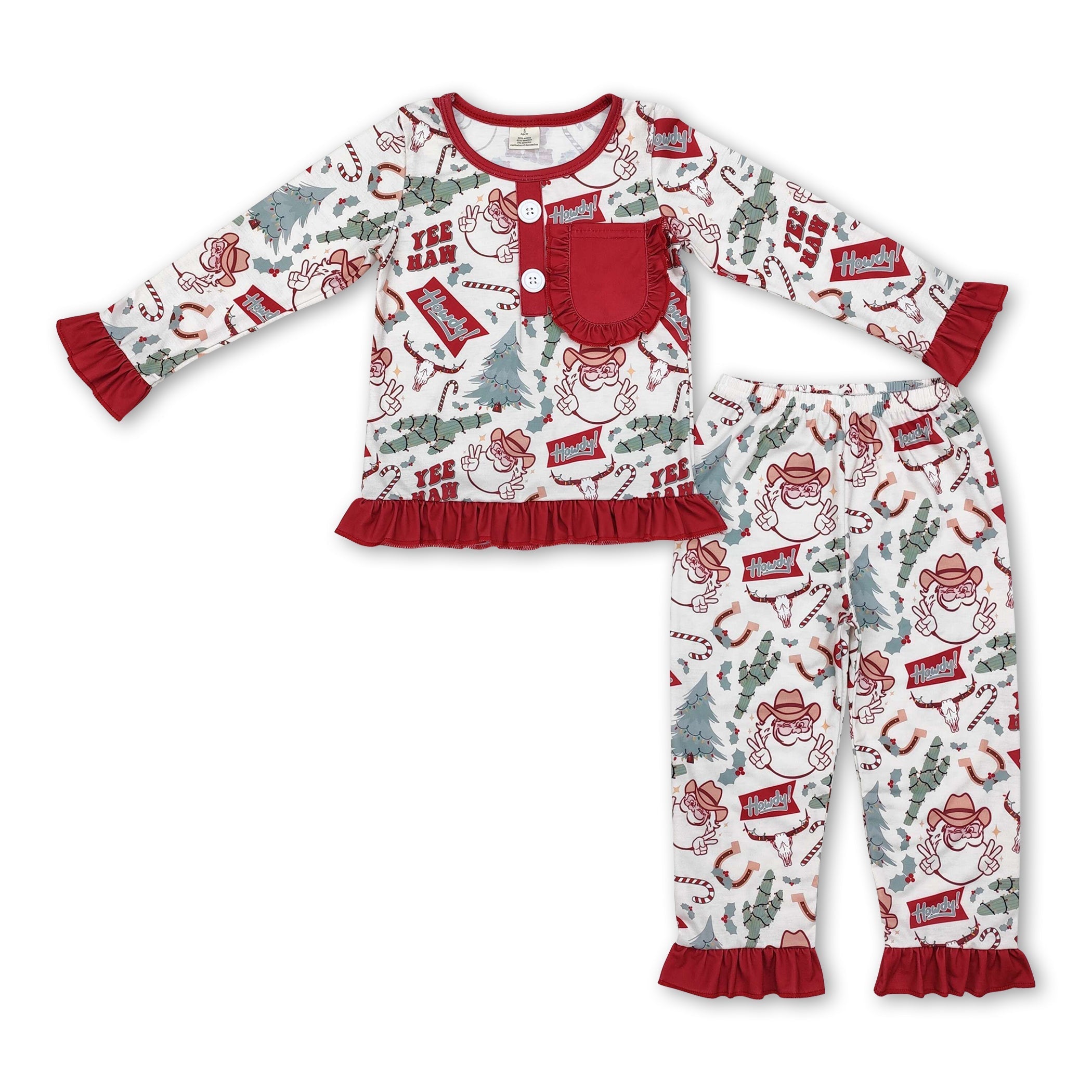 Long sleeves santa cactus western girls Christmas pajamas - BIG FRENCHIES