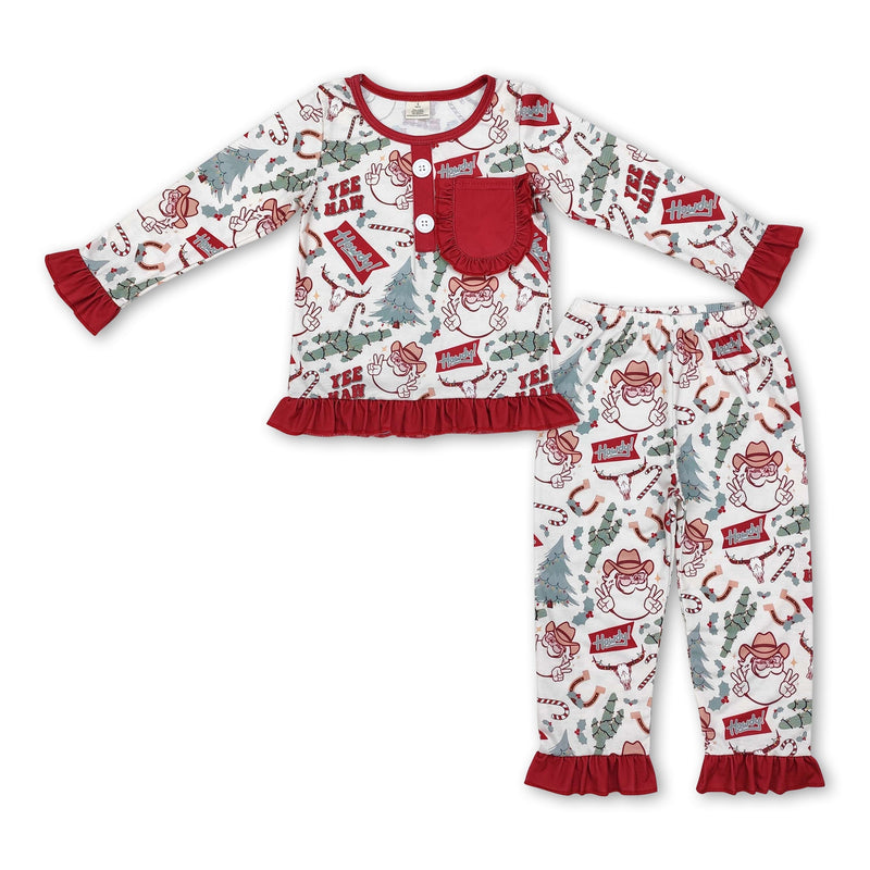 Long sleeves santa cactus western girls Christmas pajamas - BIG FRENCHIES