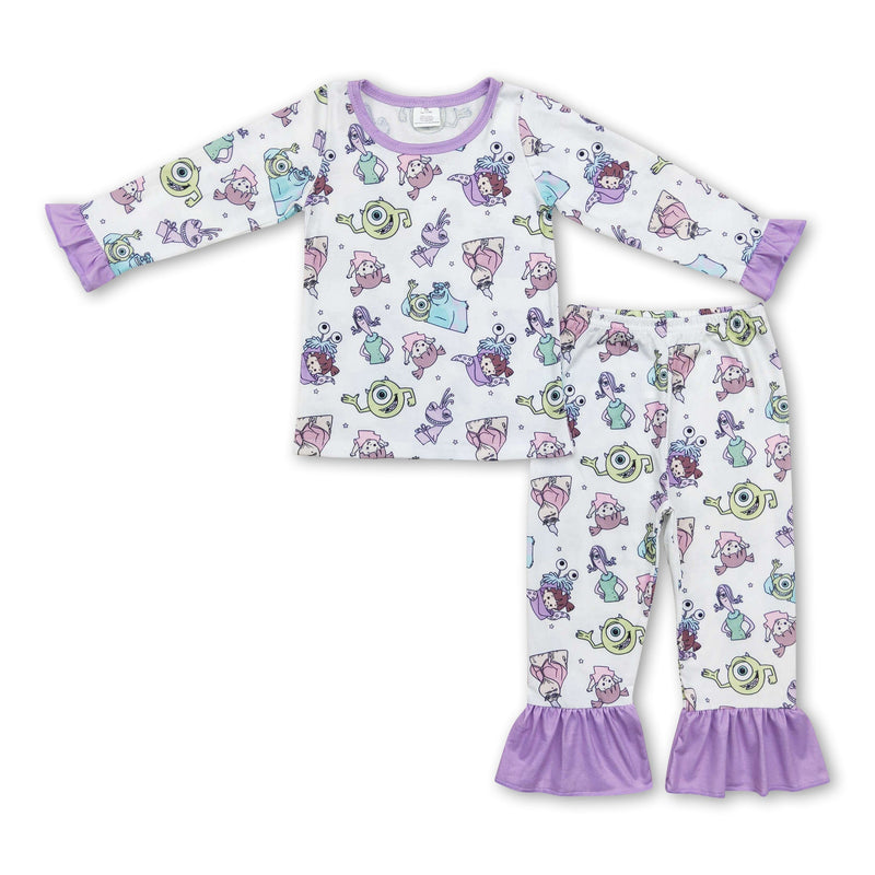 Lavender long sleeves monster kids girls pajamas - BIG FRENCHIES