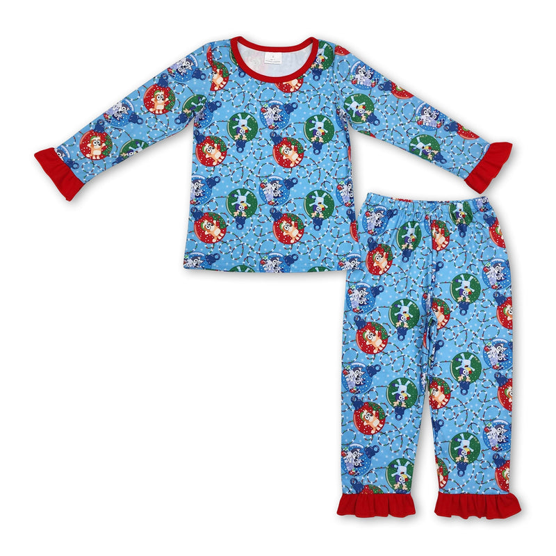 Long sleeves jingle bell dog kids girls Christmas pajamas - BIG FRENCHIES