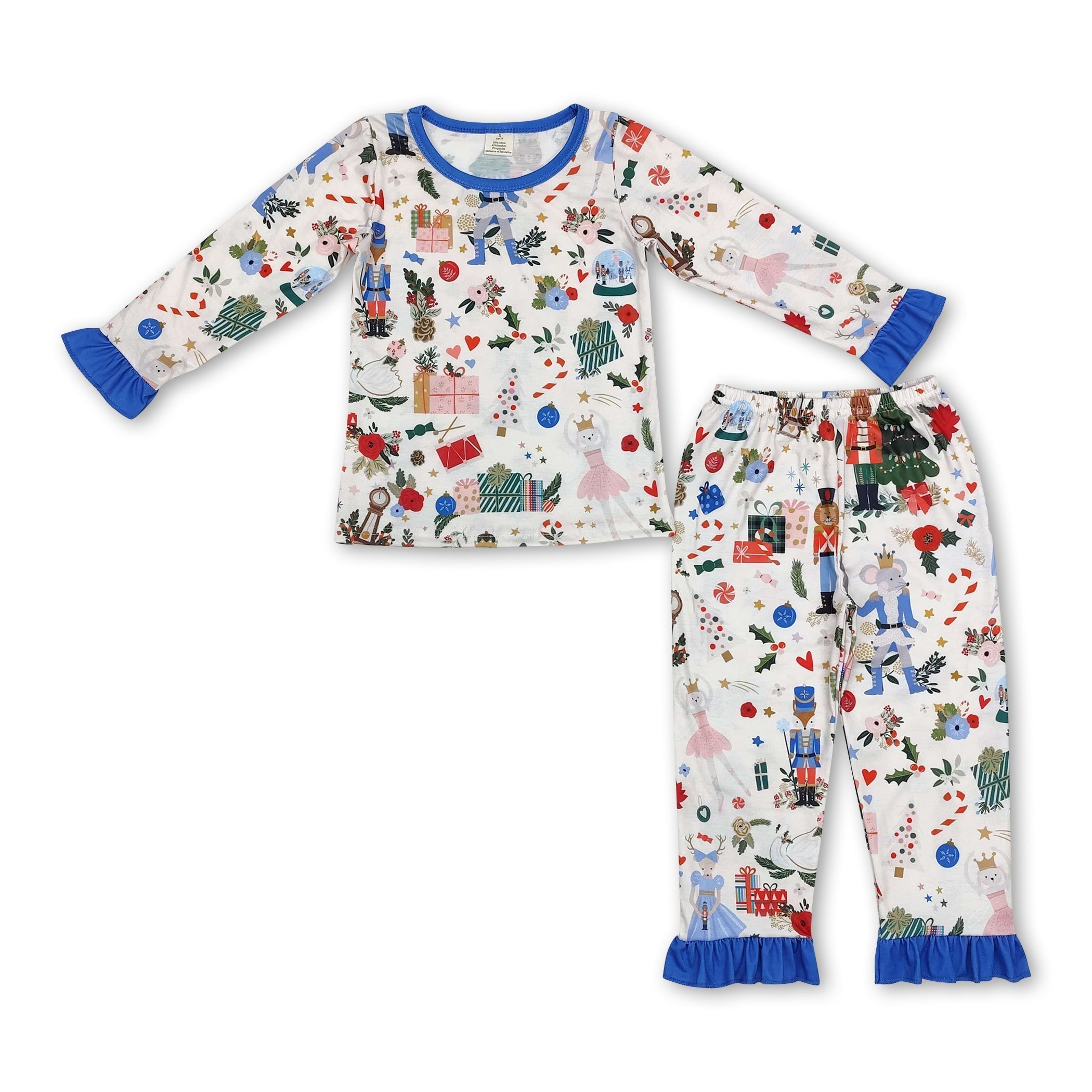Blue ruffle king ballet long sleeves girls Christmas pajamas - BIG FRENCHIES