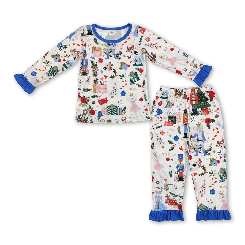 Blue ruffle king ballet long sleeves girls Christmas pajamas - BIG FRENCHIES