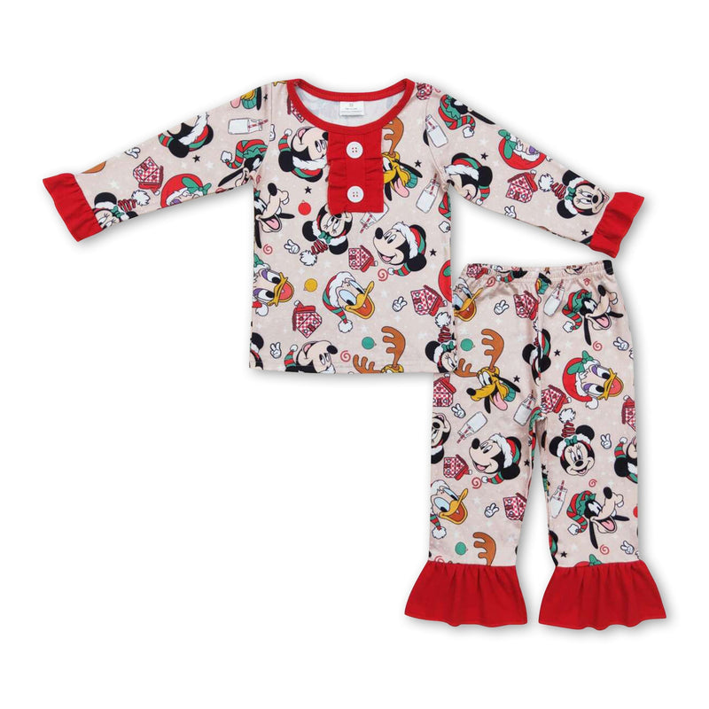 Red long sleeves duck mouse deer girls Christmas pajamas - BIG FRENCHIES