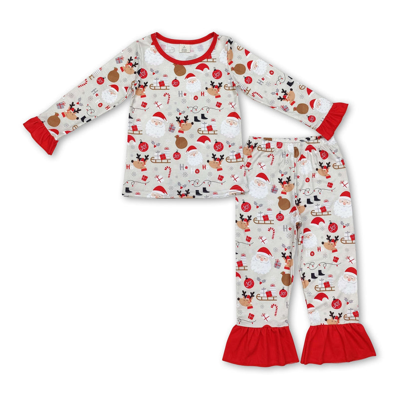 Santa deer candy cane HO HO HO girls Christmas pajamas - BIG FRENCHIES