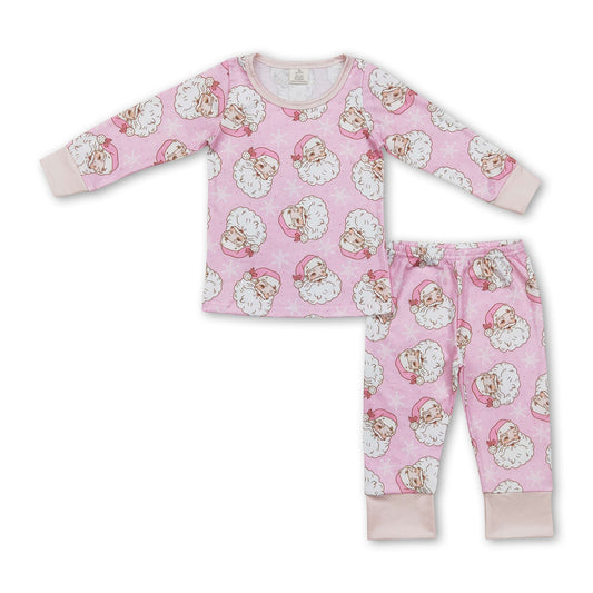 Long sleeves pink santa kids girls Christmas pajamas - BIG FRENCHIES